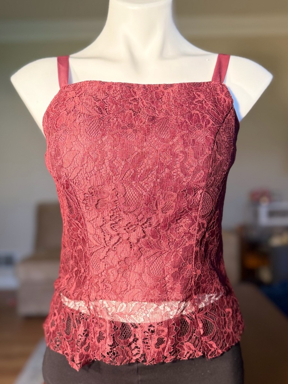 Y2K‎ Romantic Lace Corset Top Burgundy Strap Zip Back SIZE XS-S (VGUC)